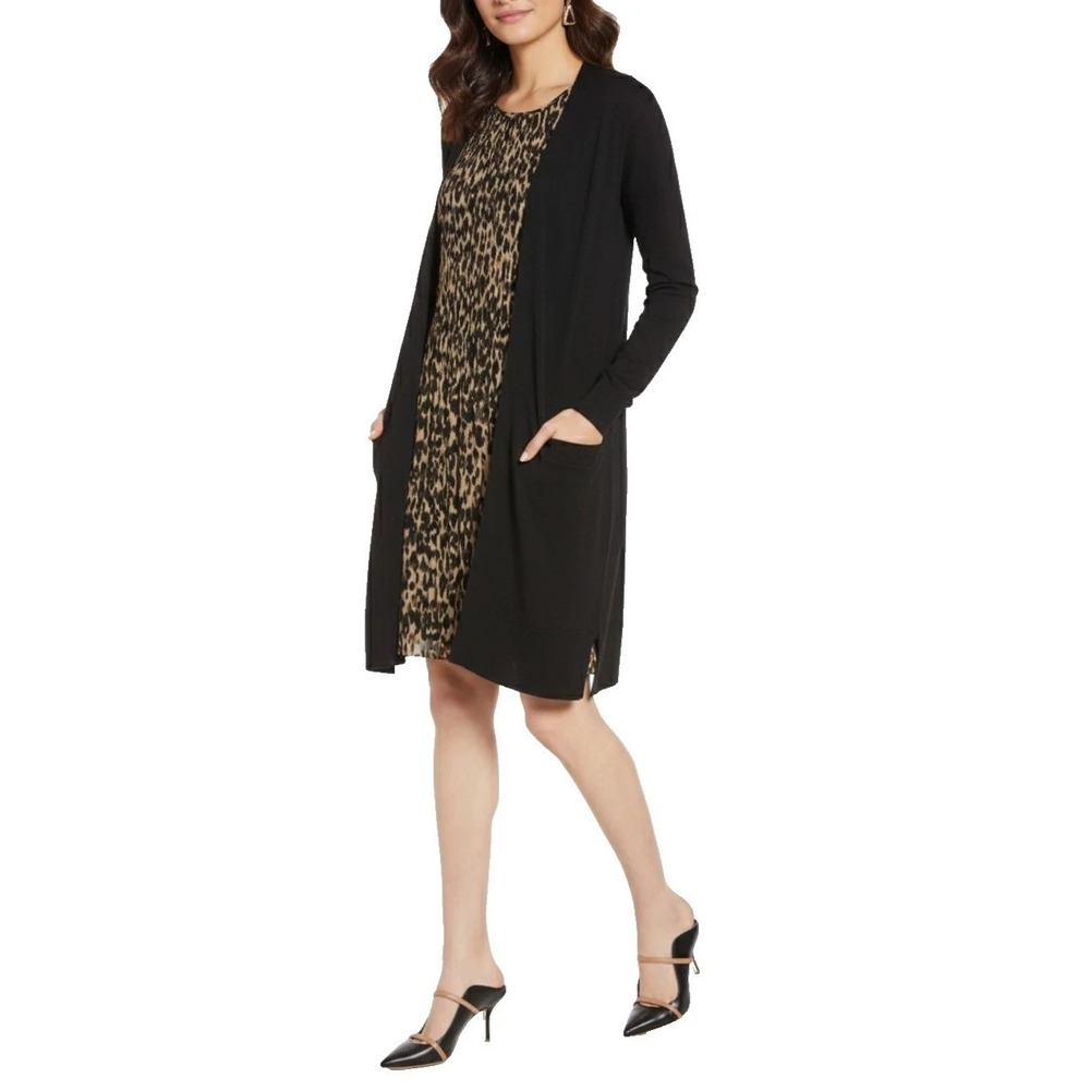Nordstrom Halogen Open Front Cardigan Womens (S) + Pockets, Black Stretch